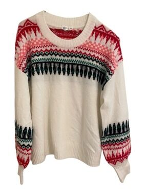 GAP Fair Isle Crewneck Sweater White Red Green Size Small